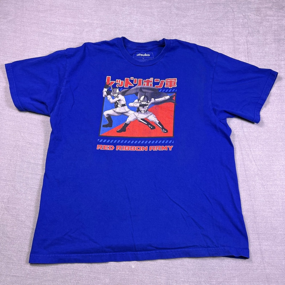 Atsuko Dragon Ball Super Red Ribbon Army Graphic T-Shirt Mens XL Blue Cotton